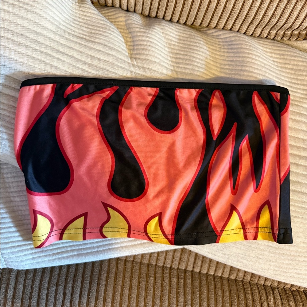 SHEIN Black and Red Flame Crop Top